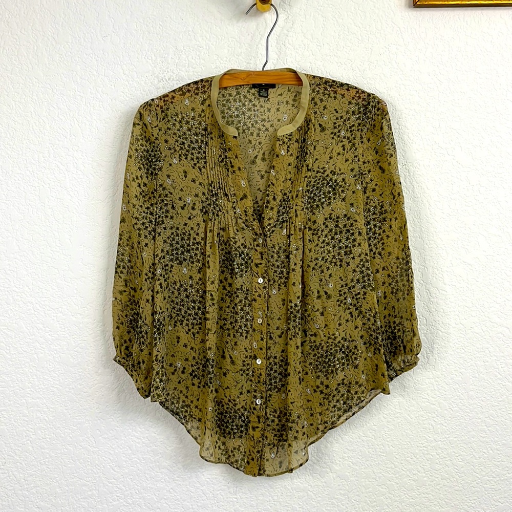 Anthropologie Fei Gypsy Floral Silk Green Peasant Blouse